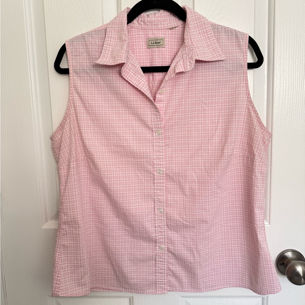 Vintage L.L. Bean Pink Check Sleeveless Button-Down Shirt